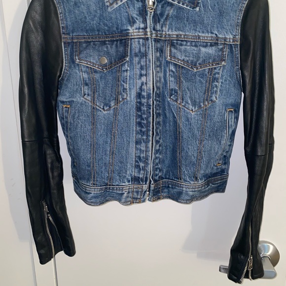 Rag &Bone Leather & Denim Crop Jacket In Indigo XS - Picture 2 of 16